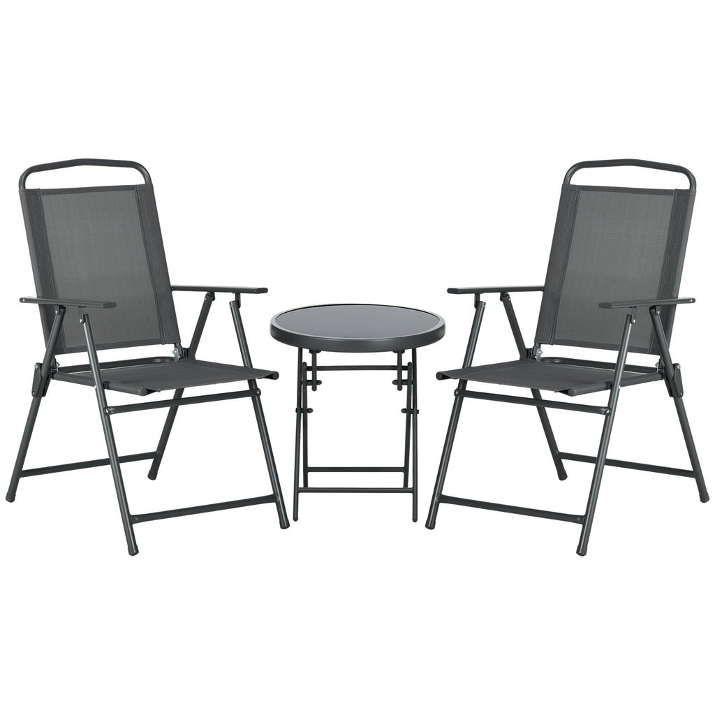 Three-Piece Garden Seat Set, with Glass-Top Table - Dark Grey