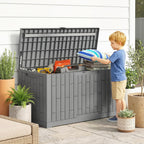 Gartenbox 379 Liter Wasserdicht Abschließbar UV-beständig Auflagenbox mit Holzoptik für Garten 122,5x56x62cm Grau
