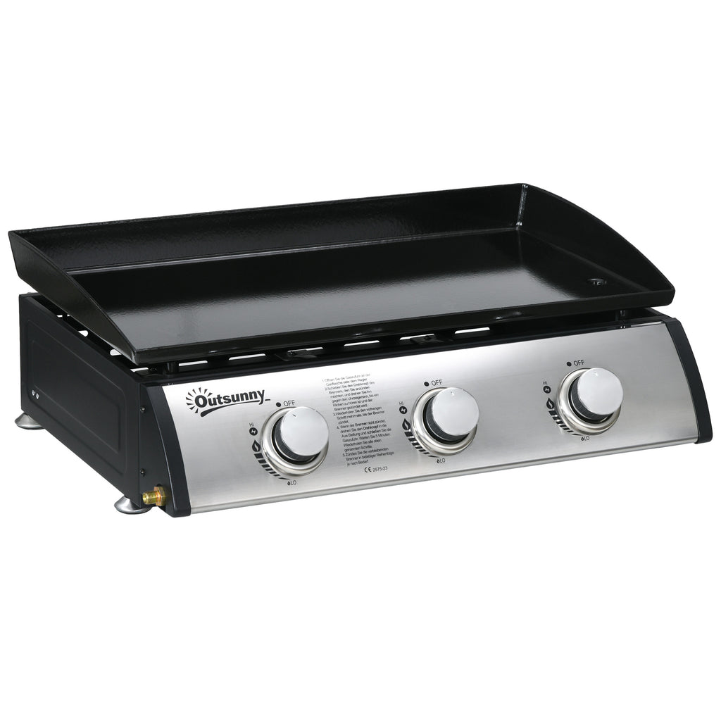 Gasgrill mit Deckel, 3 Brennern, Fettauffangschale, antihaft-Platte, 63x47x25 cm, Schwarz/Silber