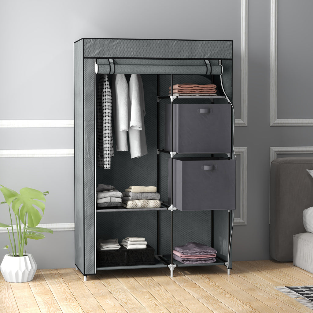 Stoffschrank Kleiderschrank faltbarer Schrank, 1 Kleiderstange, 6 Regalböden, 102 x 42.5 x 162.5 cm, Grau