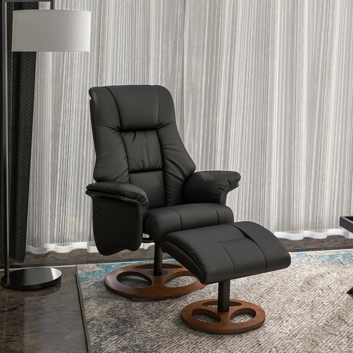 Relaxsessel mit Ottomane, Sessel mit Fußhocker, verstellbare Rückenlehne, 77 cm x 89 cm x 110 cm, Schwarz