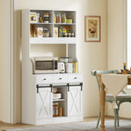 K¨¹chenschrank mit Regalen, Schr?nken, Schubladen und Ablagefl?che, Bauernhaus-Flair, verstellbare Regale, Holz, Wei?