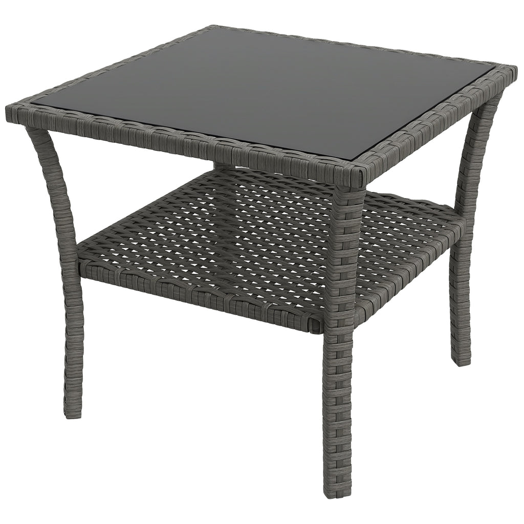 Two-tier PE Rattan Square Coffee Table - Grey