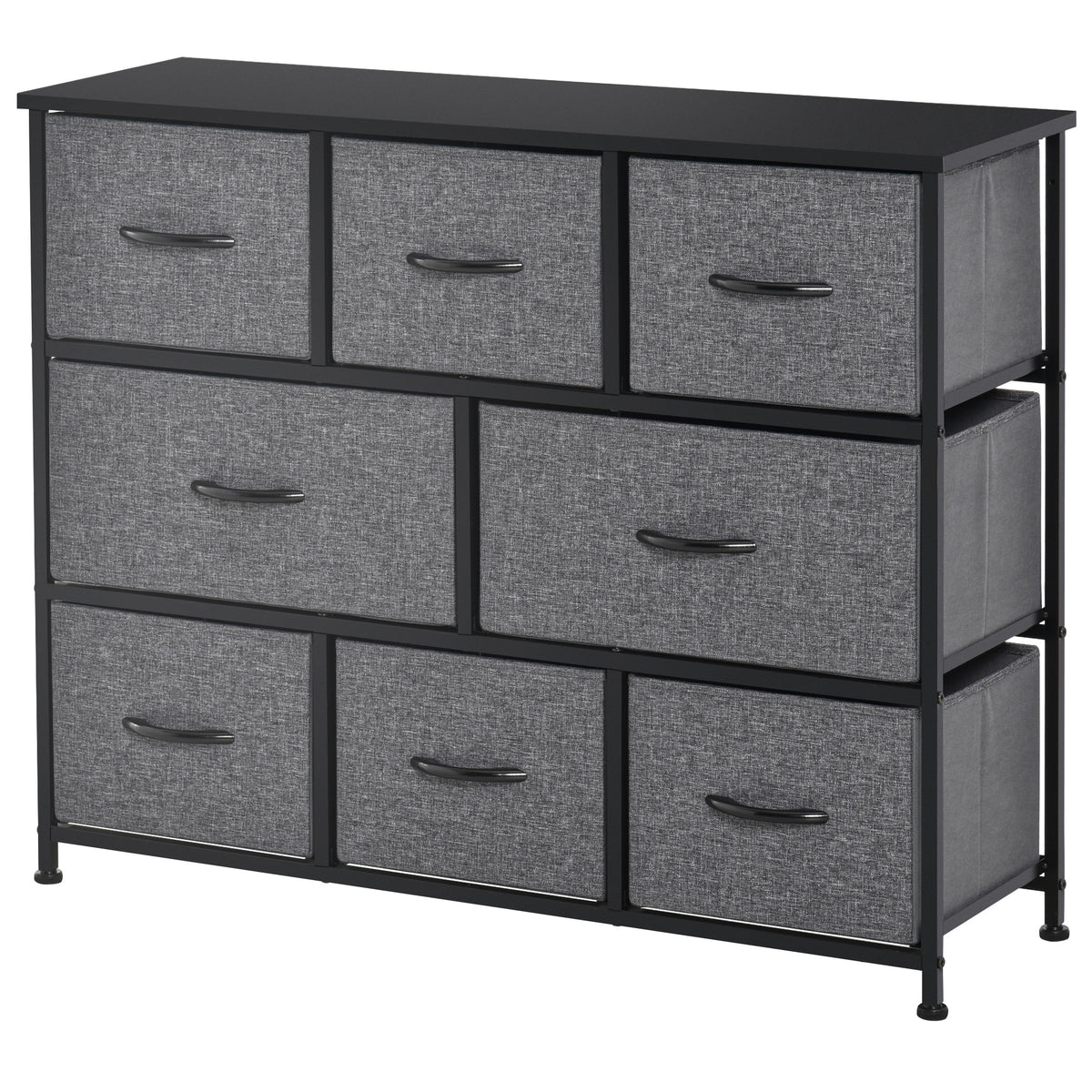 Chest of Drawers with 8 Foldable Drawers, 3-Tier Fabric Bedroom Dresser, Clothes Storage Unit for Bedroom Living Room, Dark Grey