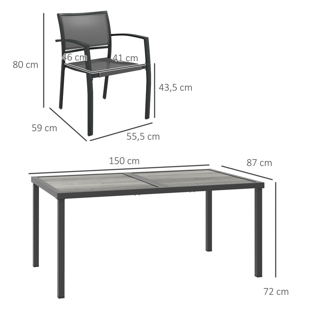 Five-Piece Casual Outdoor Dining Set, with Wood-Effect Table - Grey