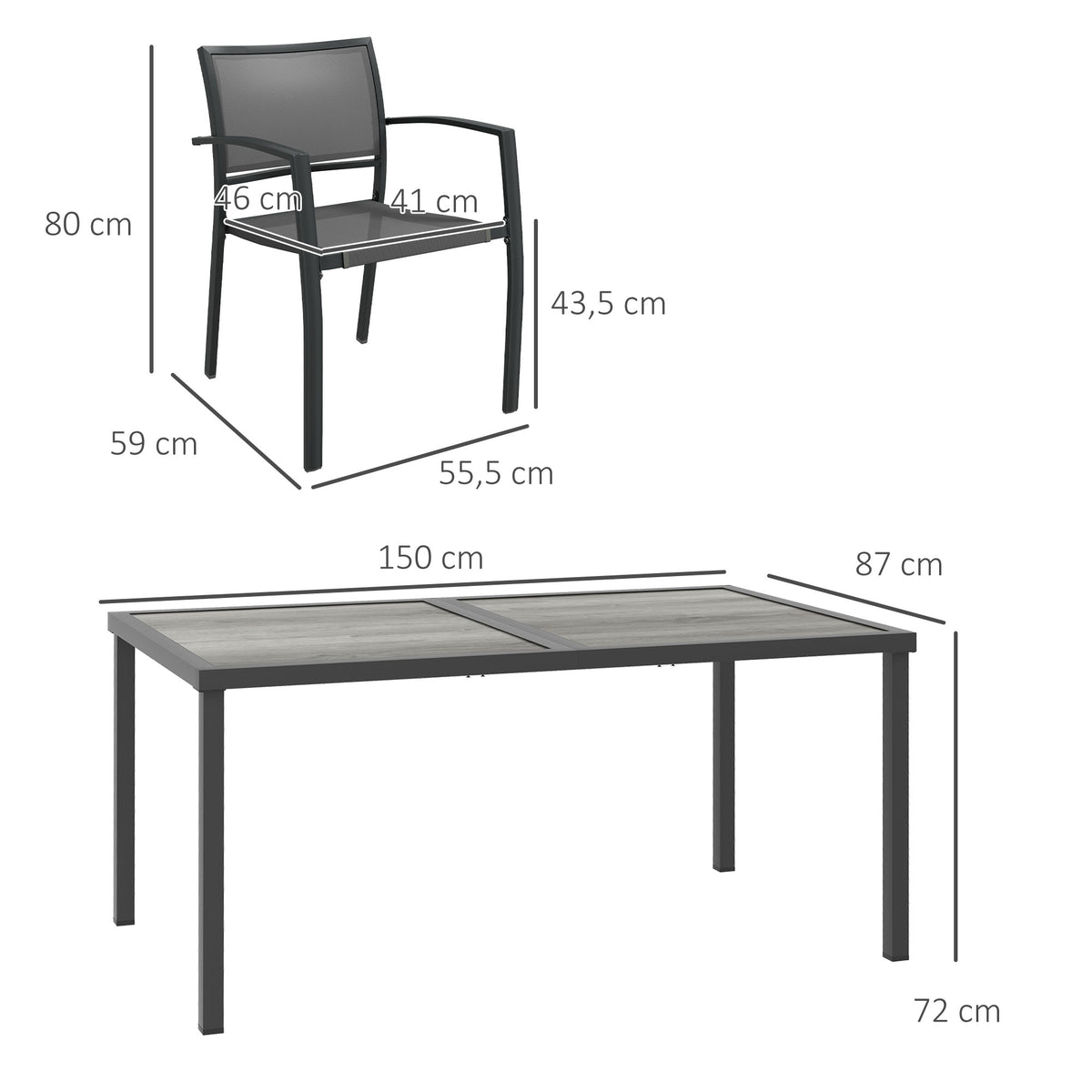 Five-Piece Casual Outdoor Dining Set, with Wood-Effect Table - Grey