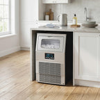 Kommerzielle Eisw¨¹rfelmaschine, LED-Beleuchtung, leicht lesbare Anzeigen, mit Schaufel, Silber