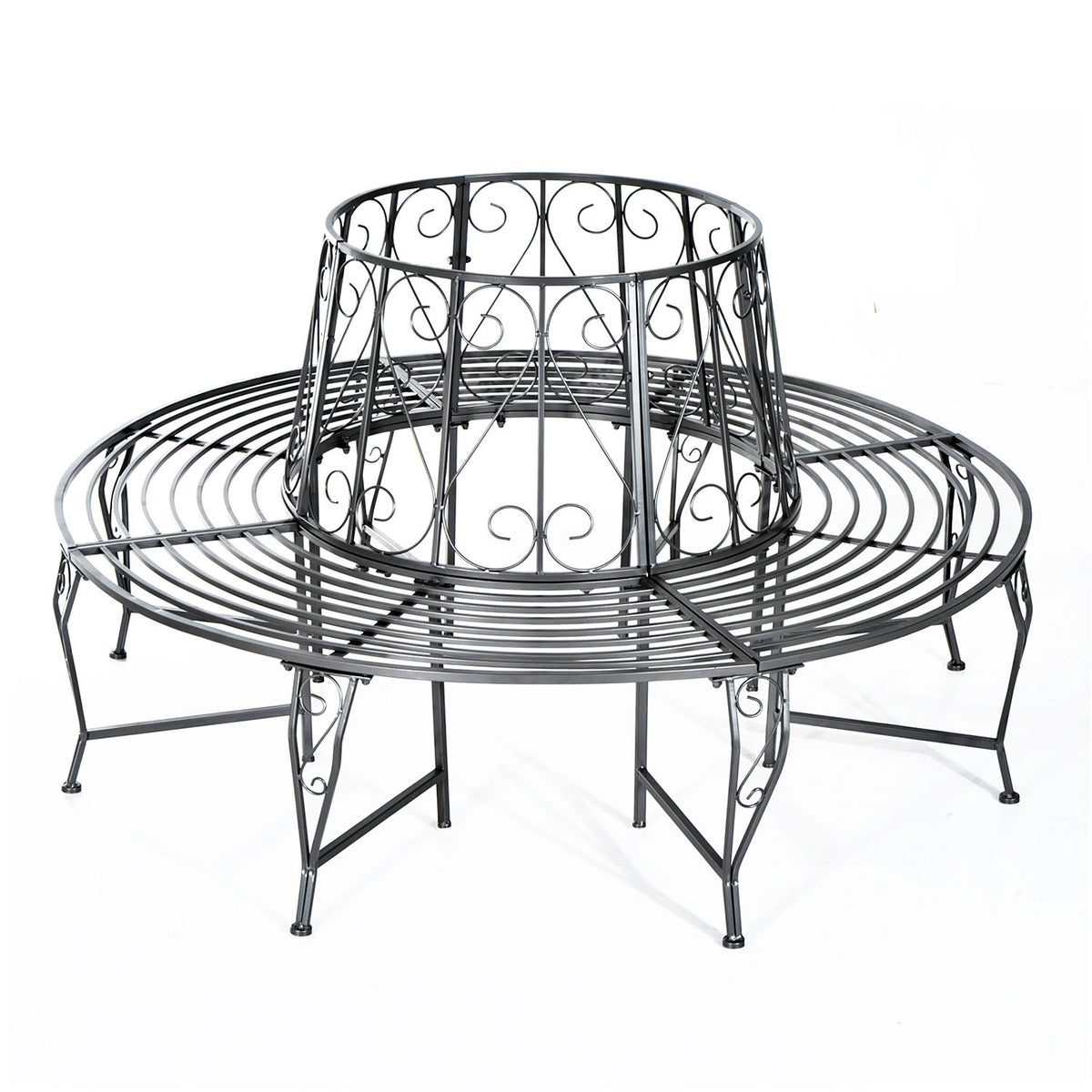 Outdoor Garden Metal Round Tree Bench Seat Diameter 160cm Height 90cm Silver