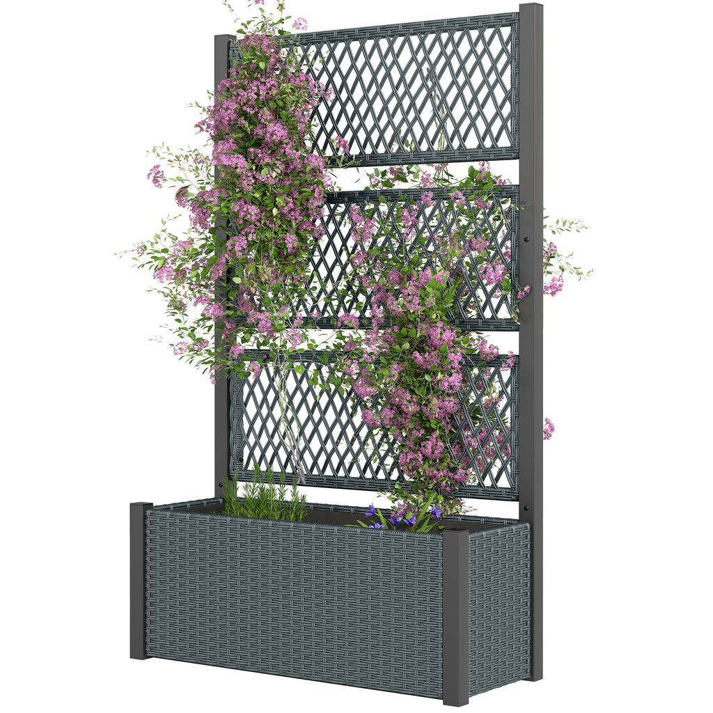 Garden Planter Box with Trellis, Liner for Climbing Plants, Vegetables, Flowers, 90 x 35 x 148 cm, Charcoal Grey