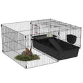 Kleintierkäfig mit abnehmbaren Gehege, Laufgitter mit Stall, inkl. Zubehör, Schwarz