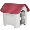 Hundehütte Outdoor, Hundehaus mit Dachluke Tor Unterschlupf, Wasserdichte Hundehöhle mit Luftzirkulation Hütte für kleine Hunde, draußen Rot+Hellgrau 59 x 75 x 66 cm