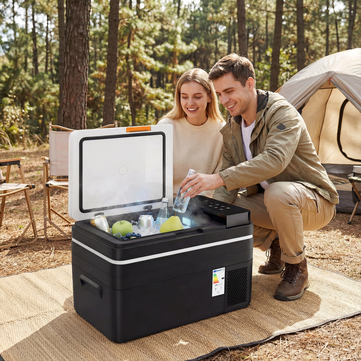 Kompressor Kühlbox 30L -20℃-20℃ Elektrische Kühlbox mit APP-Steuerung LED-Leuchten USB Anschluss Batterieschutz