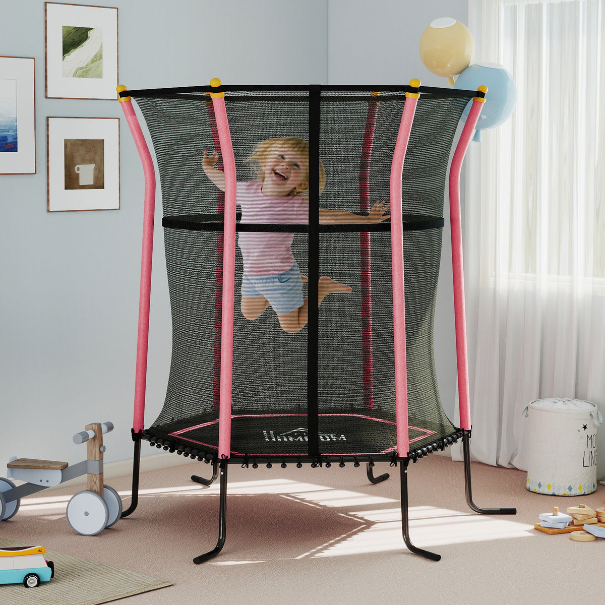 Kids Trampoline Mini Bouncer with Enclosure Safety Net For Ages 3-10 Years - Pink
