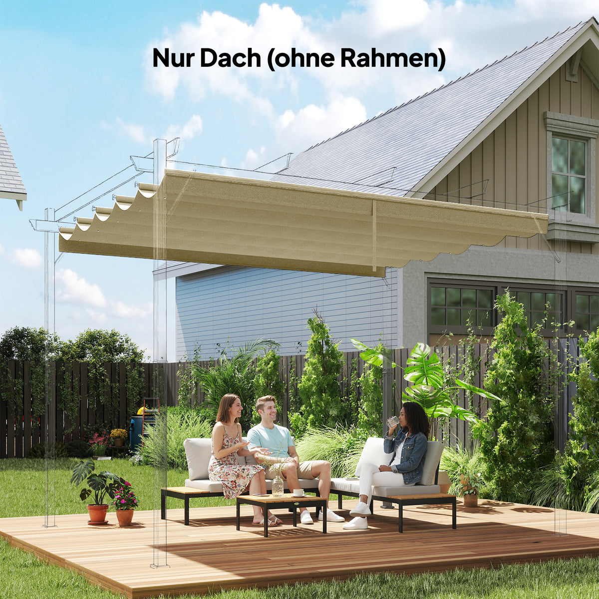 Retractable Pergola Cover, 2.55 x 2.5 m Replacement Canopy Fabric for 3 x 3 m Frame, Roof Top Only, Beige