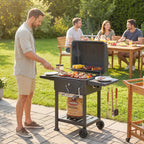 Charcoal BBQ Grill with Adjustable Charcoal Pan, Large Barbecue Grill Smoker with Side Tables, Temperature for Outdoor