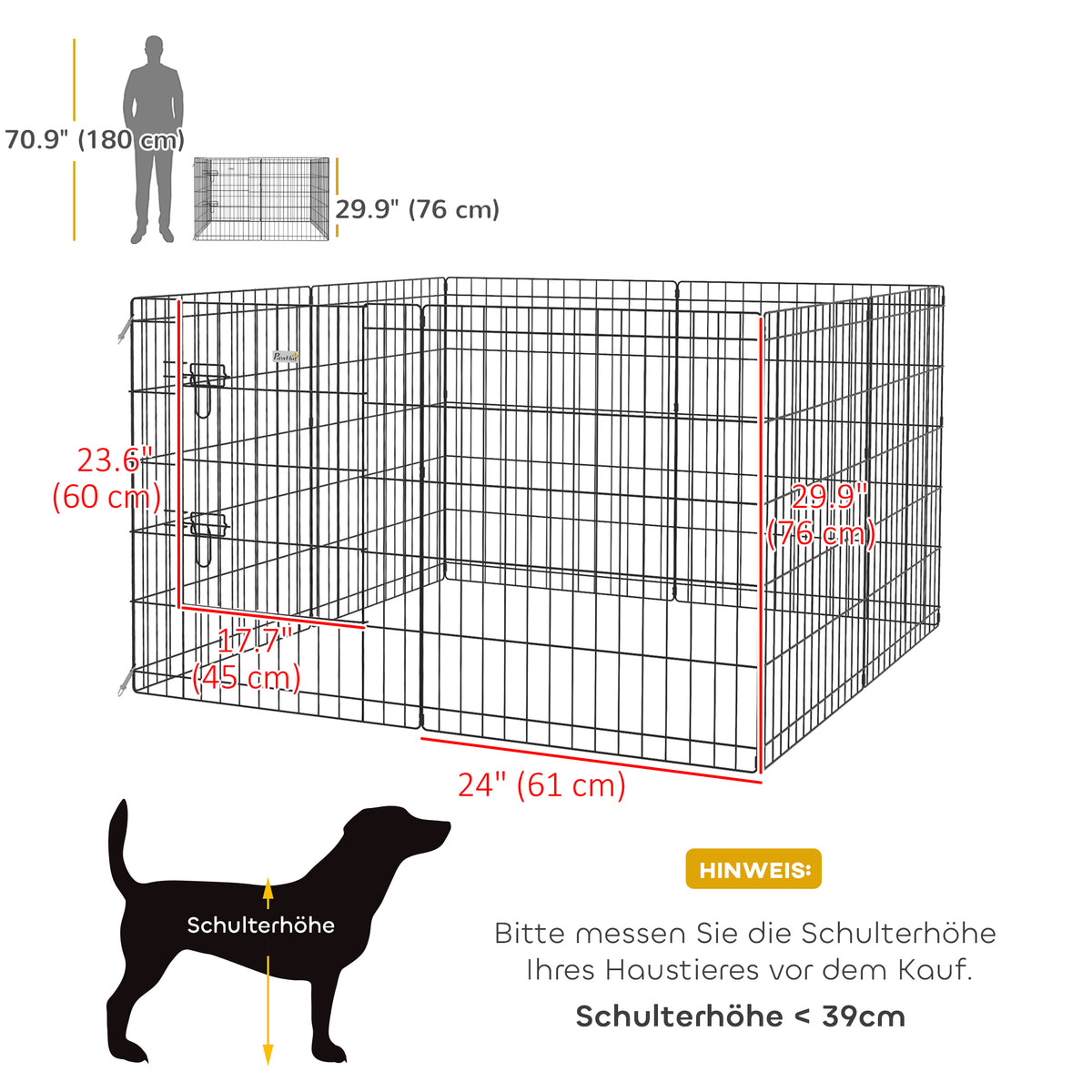 8 Panel DIY Dog Pen with Door, for Dogs, Small Animals, Indoor/Outdoor Use, 76cm High