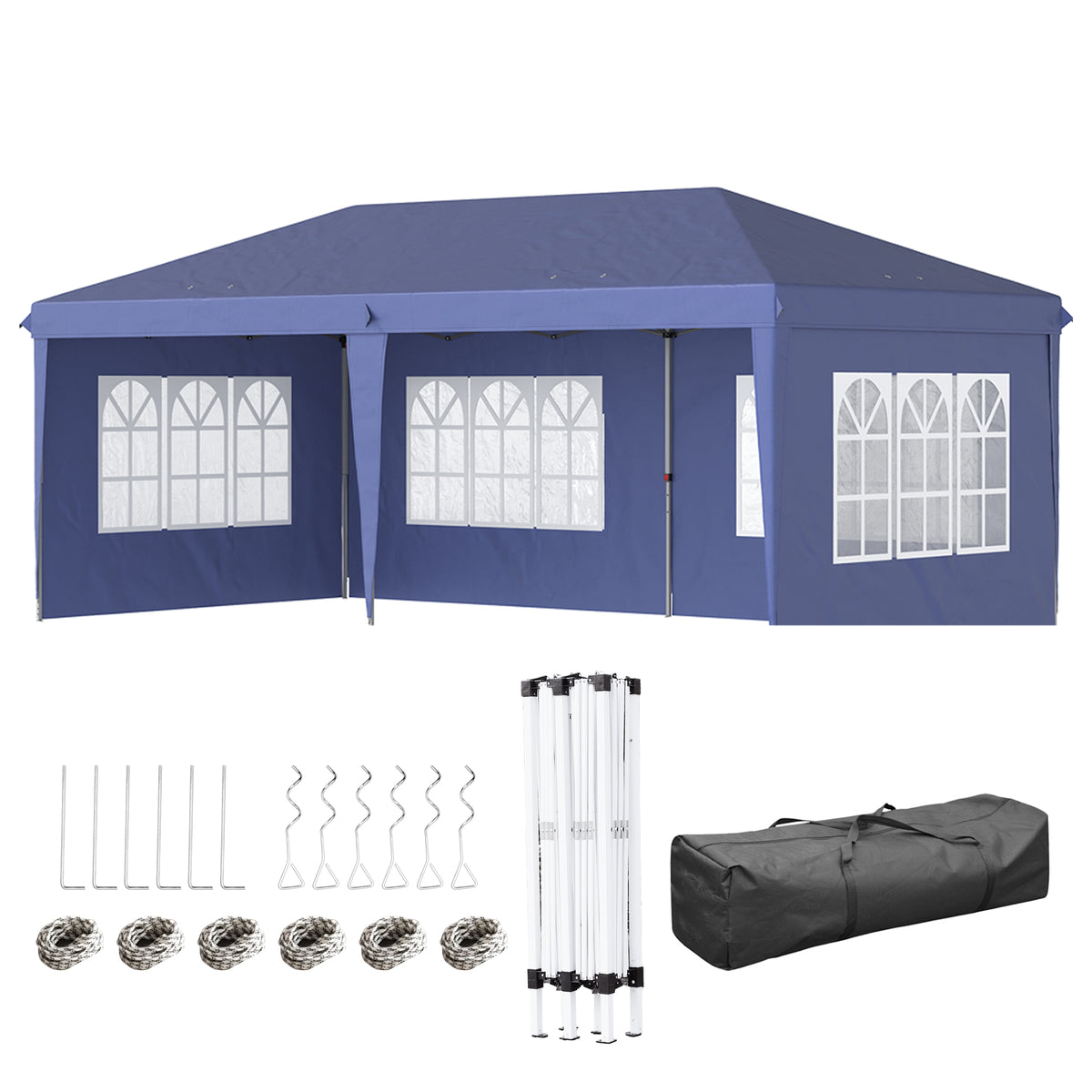3 x 6m Pop Up Gazebo, Height Adjustable Marquee Party Tent with Sidewalls and Storage Bag, Blue