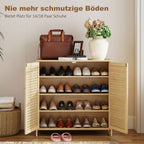 Bamboo Shoe Cabinet with Louvered Doors, 14 Pairs Shoe Storage Cabinet with Adjustable Shelves for Hallway, Natural
