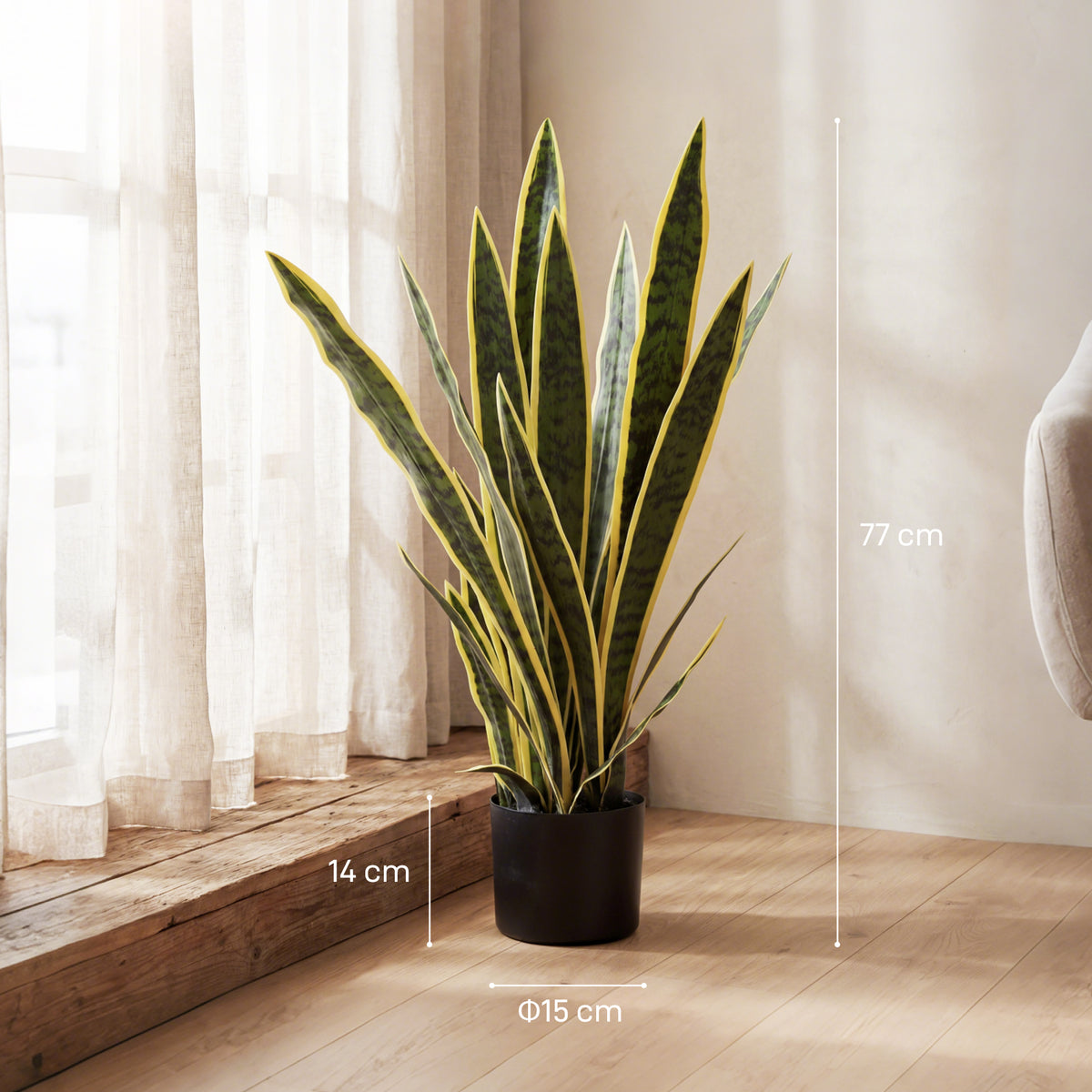 Künstliche Schlangenpflanze groß 77 cm Kunstpflanze im Topf für Wohnzimmer Geschenk