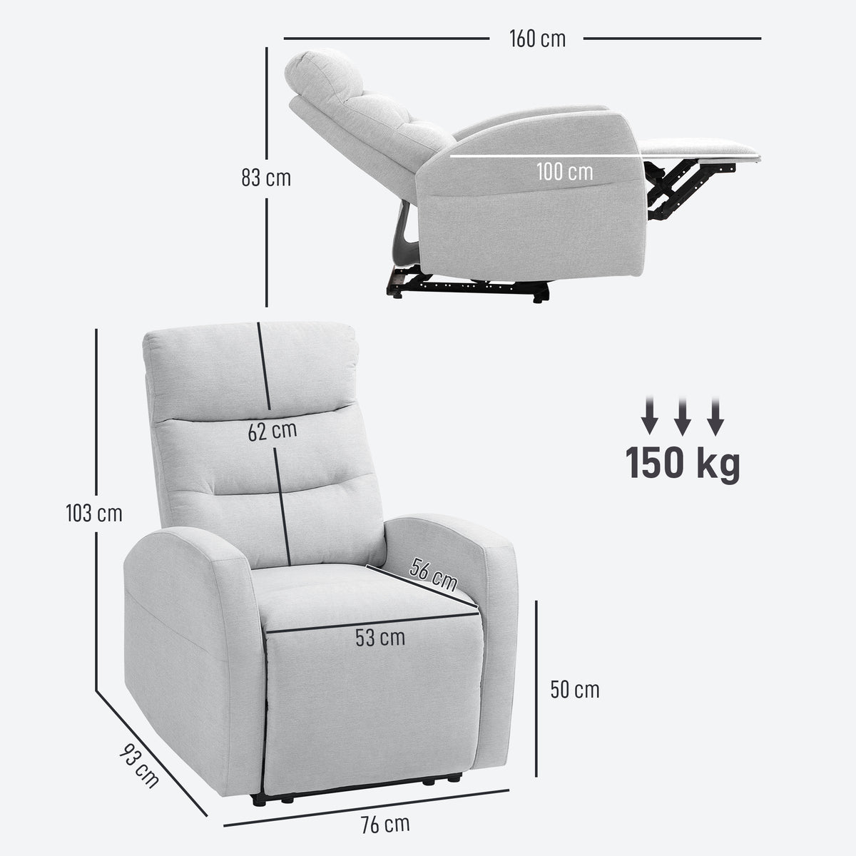 Verstellbarer Relaxsessel mit Fu?st¨¹tze, Moderner Polstersessel, Hellgrau
