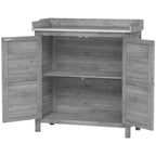 Gartenschrank mit Pflanztisch, Holz Geräteschuppen mit verzinkter Arbeitsplatte 2 Regalböden Grau