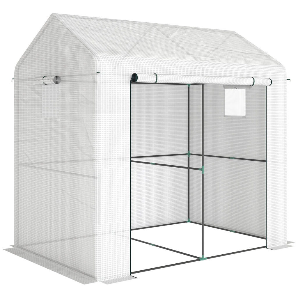 Walk-in Greenhouse, Outdoor Tomato Greenhouse with Roll-up Door and Mesh Windows, PE Cover, 200 x 140 x 200cm, White