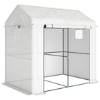 Walk-in Greenhouse, Outdoor Tomato Greenhouse with Roll-up Door and Mesh Windows, PE Cover, 200 x 140 x 200cm, White