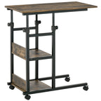 C-Shaped Side Table Industrial Mobile Rolling End Desk with 3-Tier Storage Shelving, Adjustable Height, Wheels