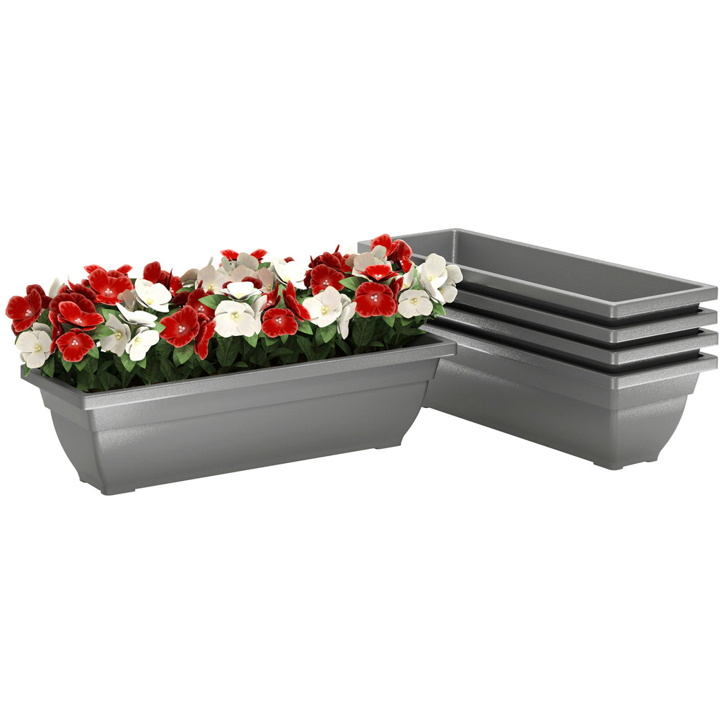 5er-Set Blument?pfe, Pflanzengef??e aus Kunststoff f¨¹r Terrasse, Garten, Balkon, 59 x 21 x 16 cm, Grau