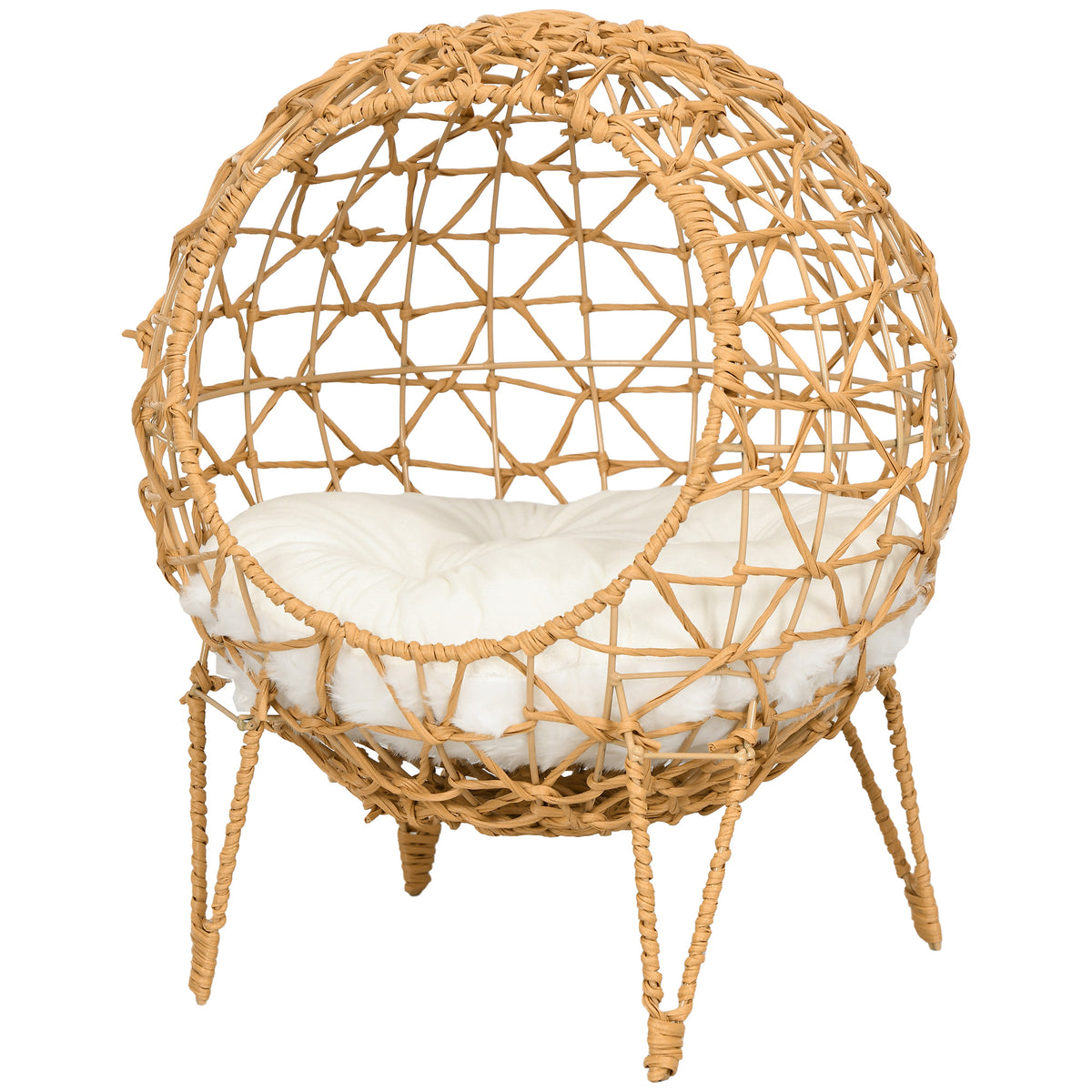  Rattan Katzenkorb Katzenhöhle Katzenhütte Katzenbett mit Kissen erhöhtes Design Haustierbett Braun Ø45 x 57H cm