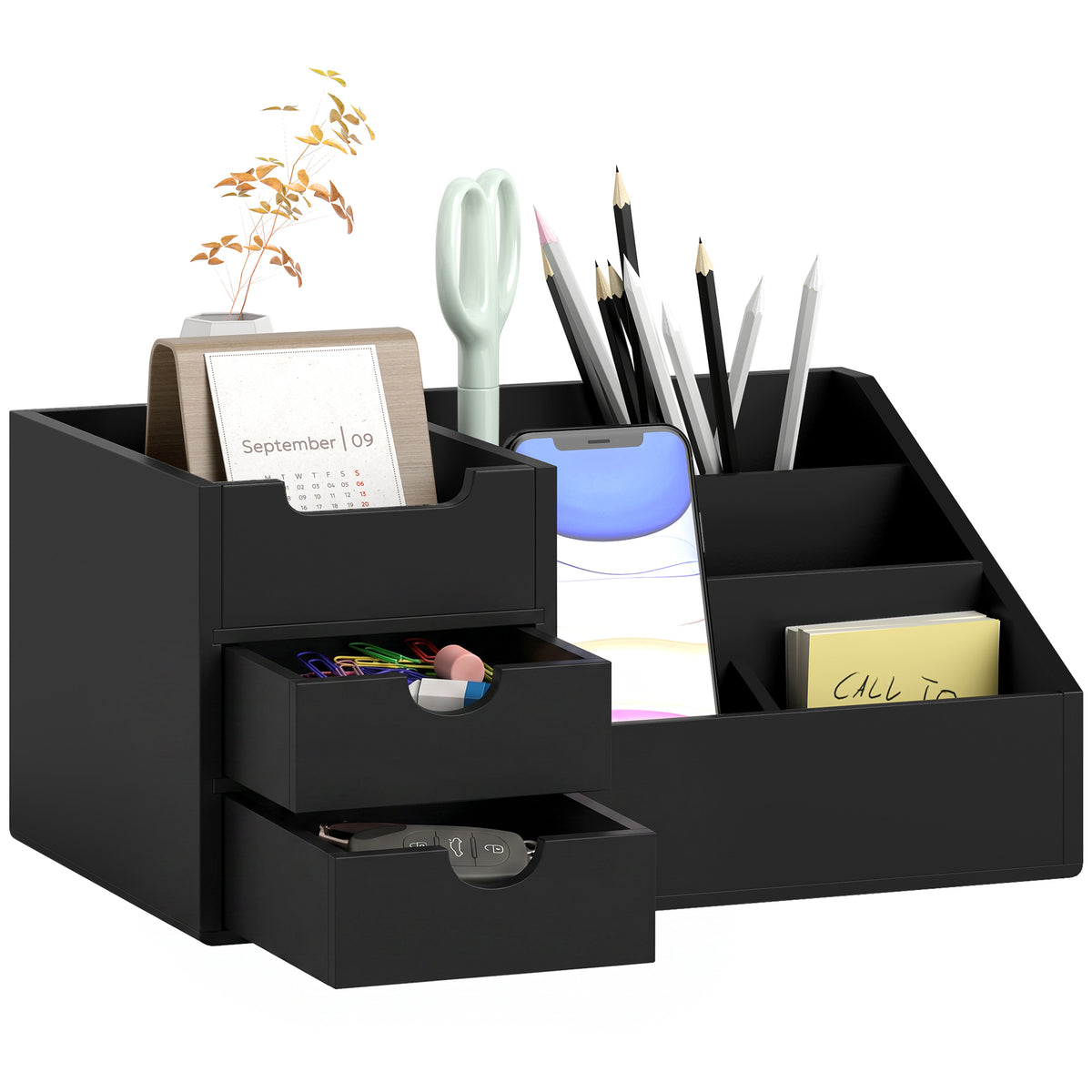 Schreibtischorganizer 2 Schubladen Aufbewahrungsbox Büro Box Organisation Schwarz 33 x 20,5 x 15,5 cm