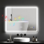 Badezimmerspiegel mit LED-Beleuchtung, Anti-Beschlags-Pad, 3 verstellbare Farben, Uhr, 700 x 900 mm, Silberfarben