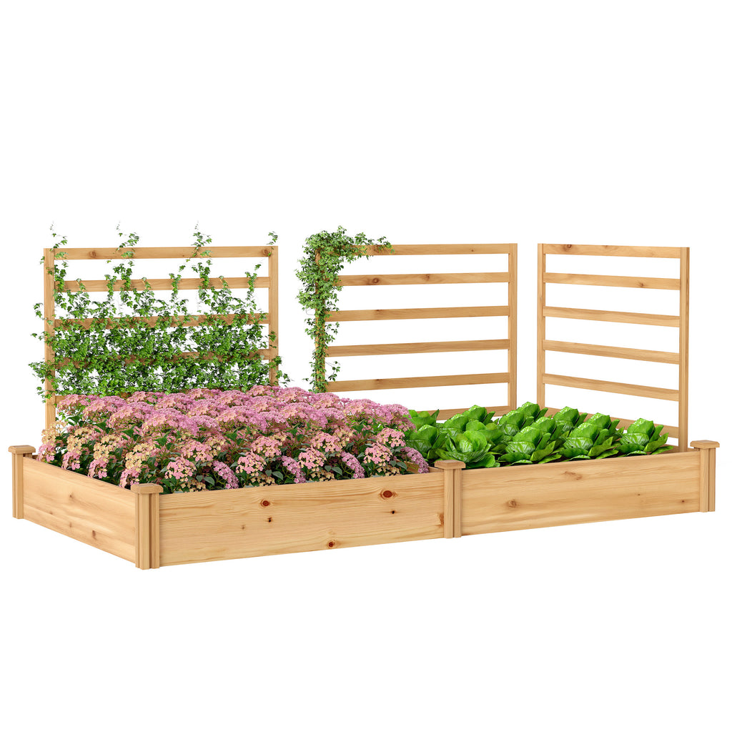 Hochbeet mit Rankgitter Holz Blumenkasten mit 3 Spalier Trennwand Offenem Boden 240 x 125 x 102 cm Naturholz