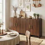 152 cm Sideboard Küchenschrank mit 4 Soft-Close-Türen, TV-Schrank für Wohnzimmer Küche, Walnussbraun