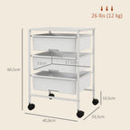 Beistellwagen mit R?dern, 3 K?rbe f¨¹r Transport und Aufbewahrung, K¨¹chenwagen, 40,8L x 33,5B x 60,5H cm, Wei?