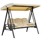 Swing Chair Hammock Chair 3 Seater Canopy Cushion Shelter Outdoor Bench Steel Beige