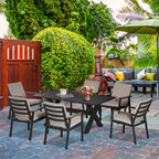 Gartenmöbel-Set für 6 Personen, 6 Stühle, 1 Tisch, wetterbeständig, 175 cm x 92 cm x 73 cm, Schwarz + Grau