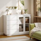 Buffetschrank, Sideboard mit 4 Schubladen, 2 Glast¨¹ren, modernes Design, MDF, Wei?