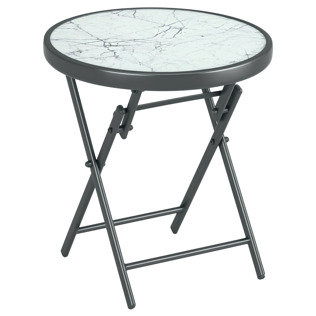 Klappbarer Beistelltisch, Outdoor-Klapptisch, mit Tischplatte aus gehärtetem Glas, für Terrasse, 45 x 45 x 50 cm, Weiß