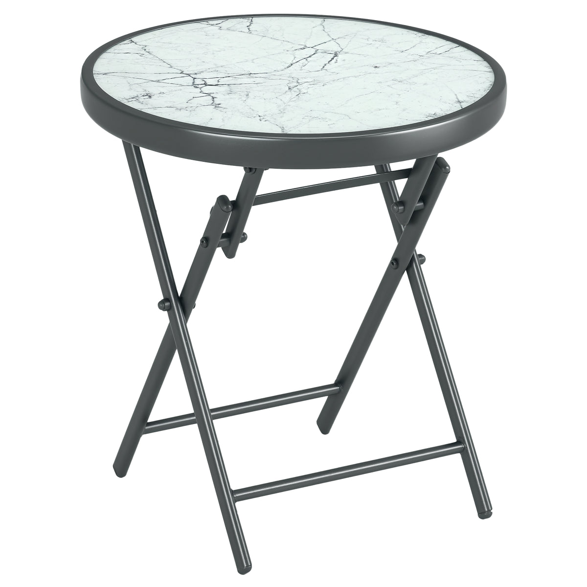 Klappbarer Beistelltisch, Outdoor-Klapptisch, mit Tischplatte aus gehärtetem Glas, für Terrasse, 45 x 45 x 50 cm, Weiß