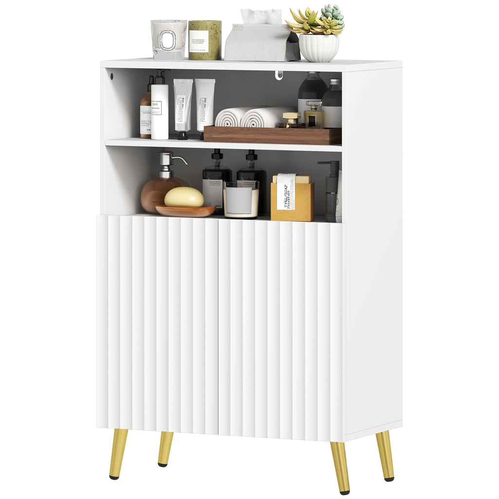 Badezimmerschrank, Kommode f¨¹r Wohnr?ume, Soft-Close-T¨¹ren, 2 offene Regale, MDF, Wei?