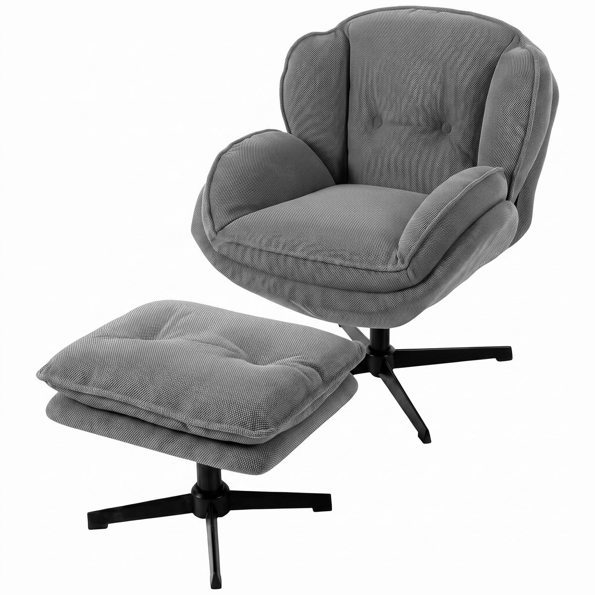 Relaxsessel mit Höhenverstellbaren Hocker, für Wohnzimmer, Grau