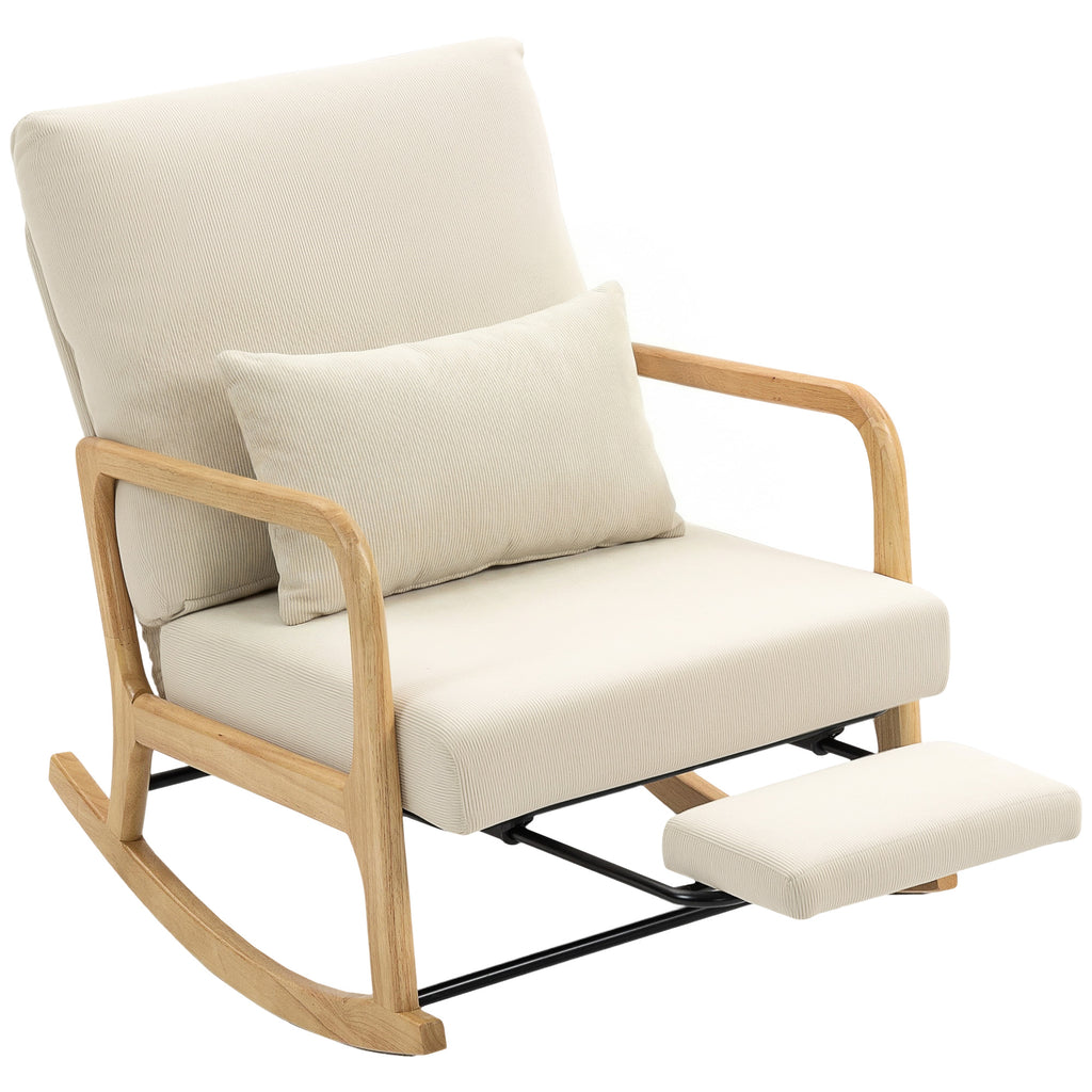 Schaukelstuhl Schaukelsessel mit Fußstütze verstellbar Rückenlehne Lendenkissen für Wohnzimmer, Schlafzimmer, Creme