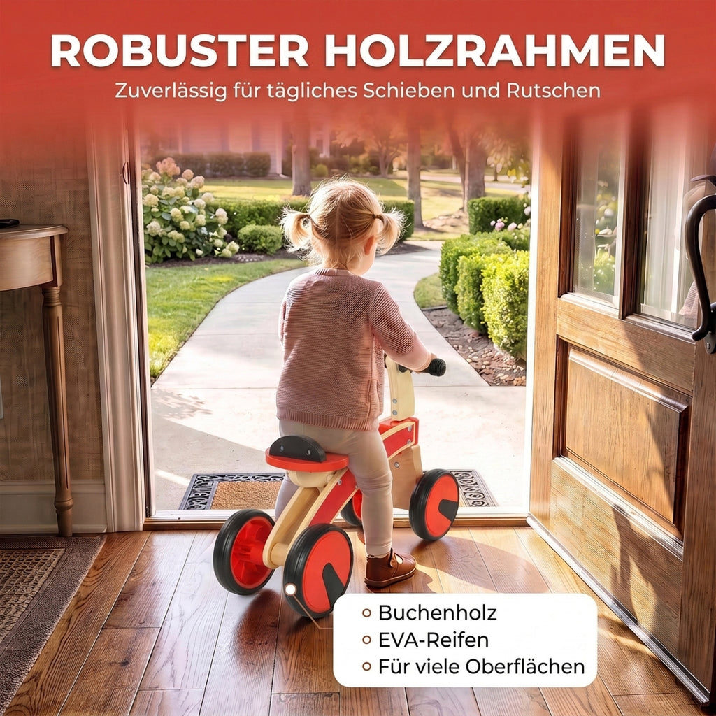 Rutschauto Kinder, Holz Rutschfahrzeug mit EVA-Rädern, höher Rückenlehne Kinder von 2–3 Jahre, Rot