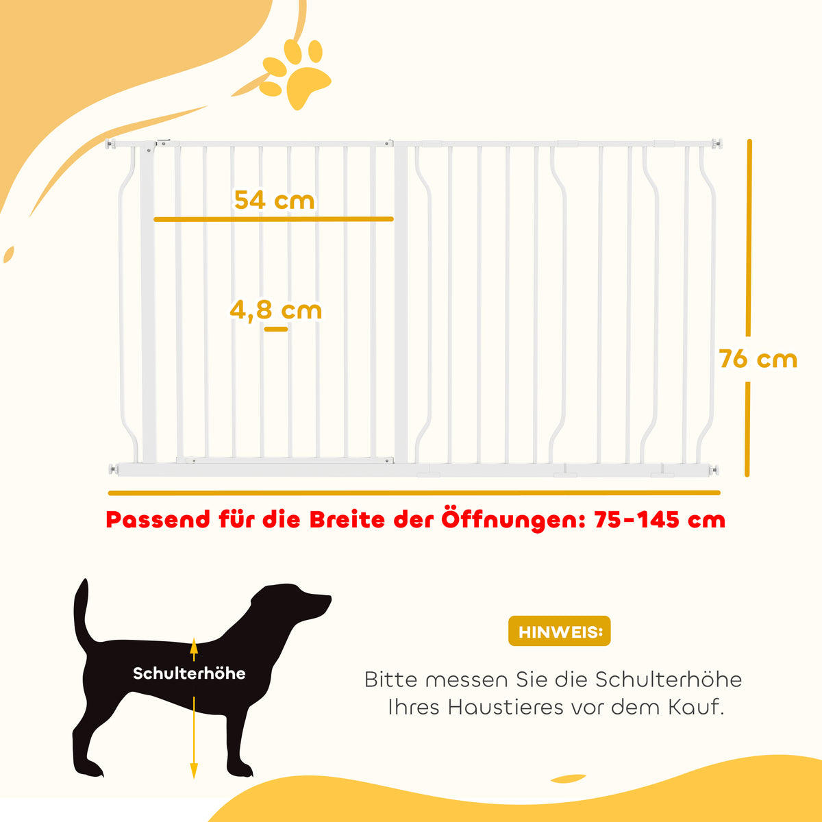 Extra Wide Dog Safety Gate, with Door Pressure, for Doorways, Hallways, Staircases - White