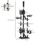 Floor-to-Ceiling Cat Tree for Indoor Cats, 240-260cm Adjustable Cat Tree - Dark Grey