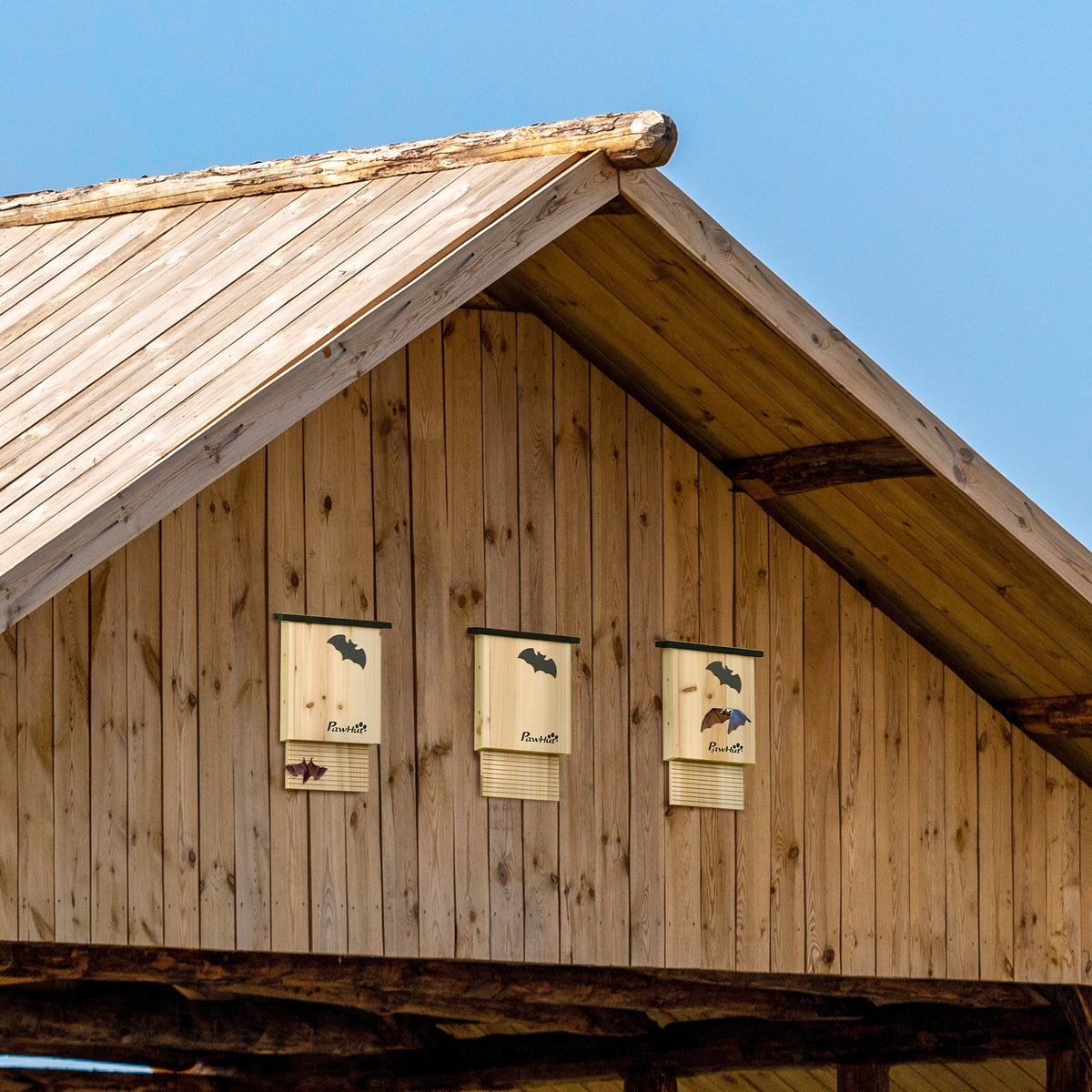3er-Set Fledermaushaus, wetterbeständig, bis zu 3 Fledermäuse pro Haus, behandeltes Tannenholz, Natur + Schwarz