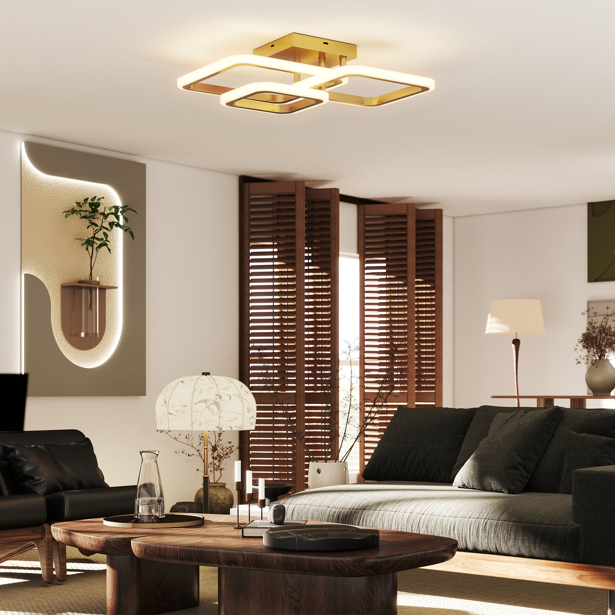 Deckenleuchte LED 40W 4300LM 3500K/4500K/6000K Deckenlampe 3-eckige Wohnzimmerlampe, 48 x 46 x 13 cm, Gold