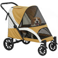 Hundewagen, Faltbarer Hundebuggy für mittelgroße Hunde, Haustierwagen mit 4 Rädern, Sicherheitsleinen, Bremsen, Braun