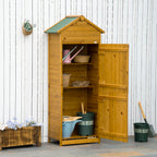 Wooden Garden Storage Shed Utility Gardener Cabinet w/ 3 Shelves and 2 Door, 191.5cm x 79cm x 49cm, Natural wood effect